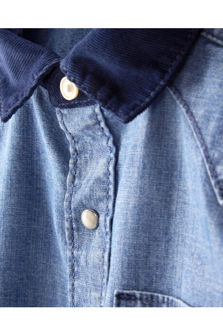 Camisa jean con cuello de pana Sin color