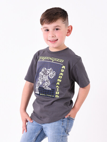 REMERA MEGA ROBOT GRIS CLARO