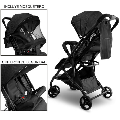 Coche Plegable Premium Expert Kids Paragüita Cama Negro