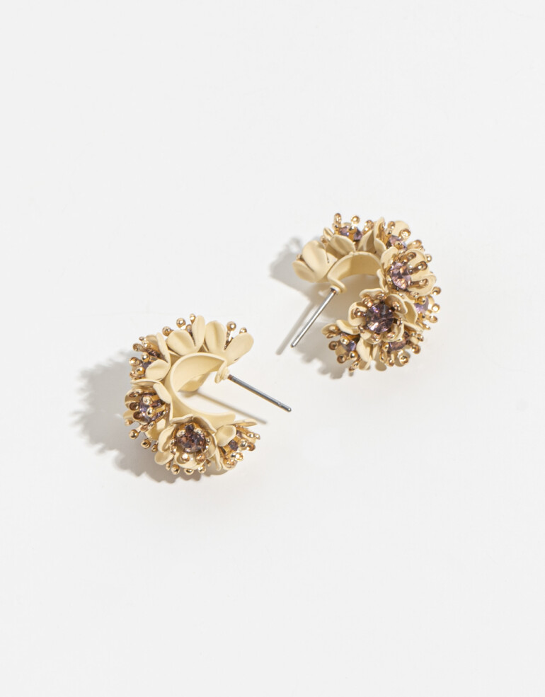 Aros Pasantes Color Aros Pasantes De Flores Strass - Dorado