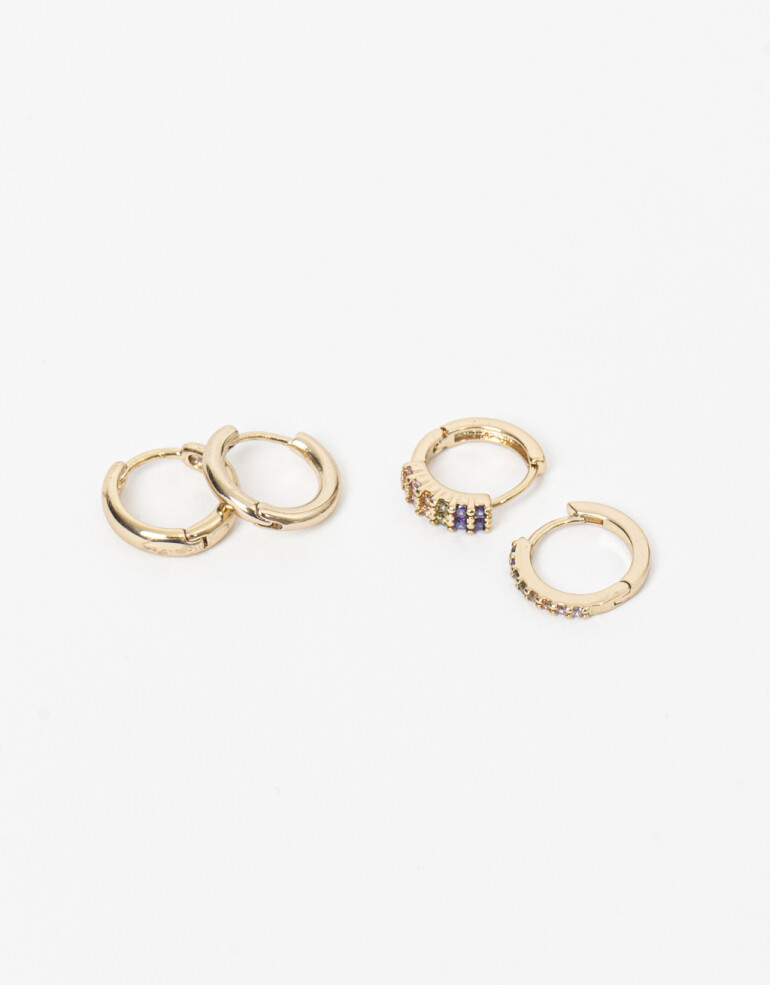Aros Argollas Set Strass Set De Argollas Con Cubic Zirconia - Dorado