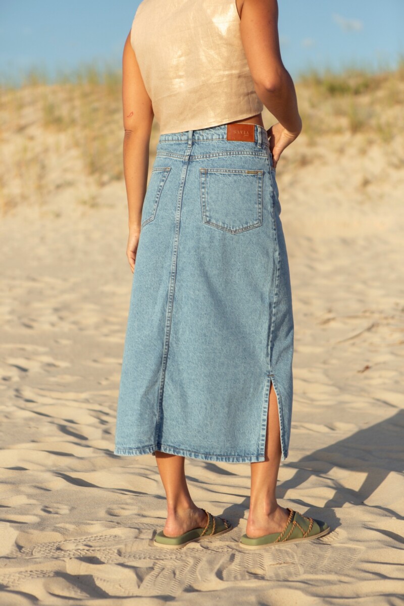 FALDA TANTA JEAN LONG Celeste