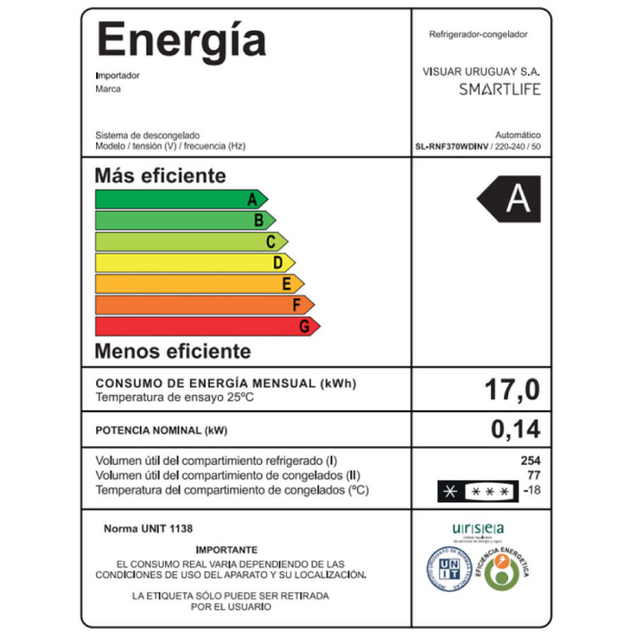 Refrigerador Smartlife Frío Seco SL-RNF370WDINV Refrigerador Smartlife Frío Seco SL-RNF370WDINV