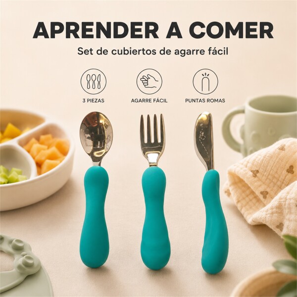 Set X3 Cubiertos Infantiles Marcus & Marcus Agarre Fácil Verde