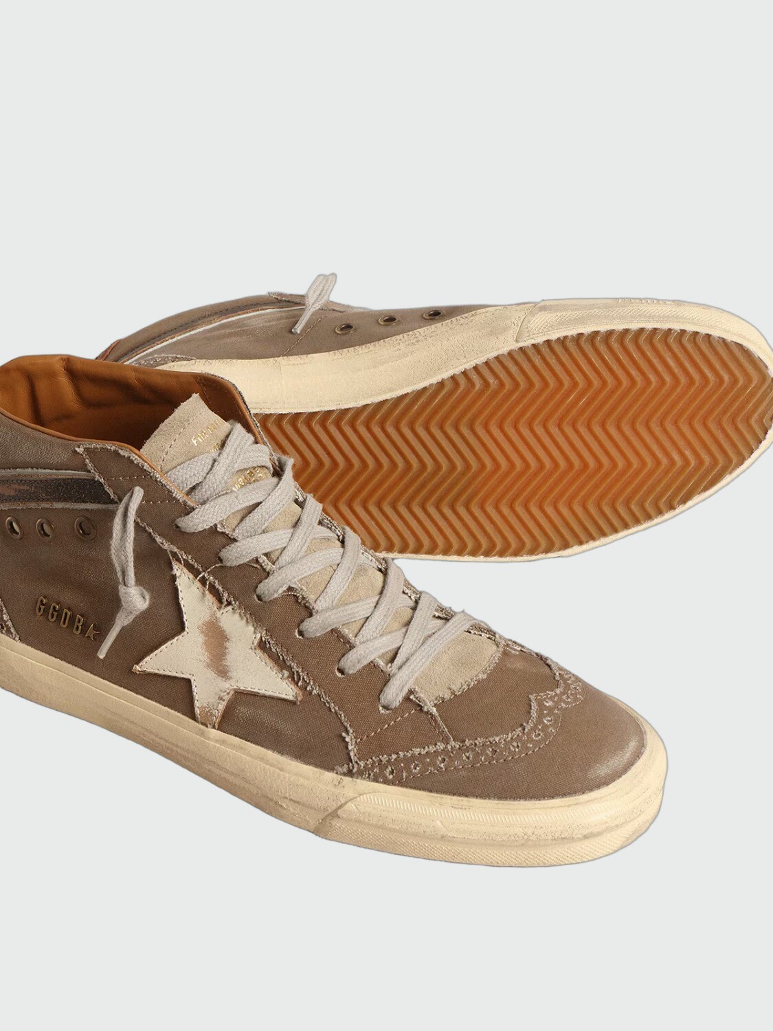 GOLDEN GOOSE - ZAPATILLAS MID STAR EN LONA CON ESTRELLA DE CUERO Y RAYO Alta Automática