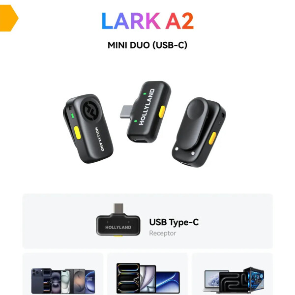 Micrófono Hollyland Lark A2 Mini Duo Usb-c MICROFONO HOLLYLAND LARK A2 MINI DUO USB