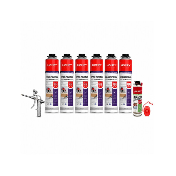 KIT 6 ESPUMAS PROYECTABLE HOMEY + LIMPIADOR HOMEY + PISTOLA Kit 6 Espumas Proyectable Homey + Limpiador Homey + Pistola