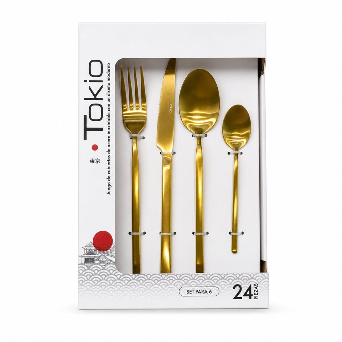 SET 24 PIEZAS CUBIERTO ACERO INOXIDABLE GOLD TOKIO 