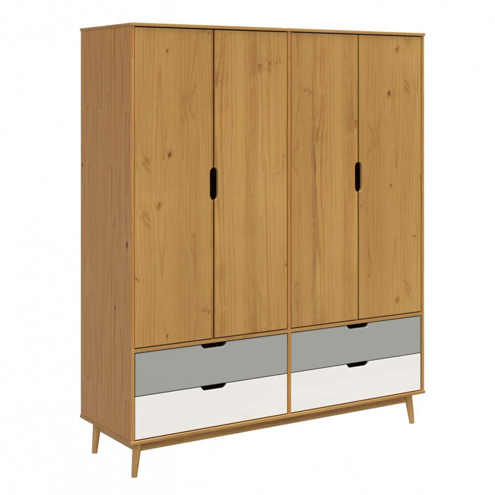 Ropero 4 Puertas 4 Cajones - Línea Nórdica Roble/Gris claro/Blanco