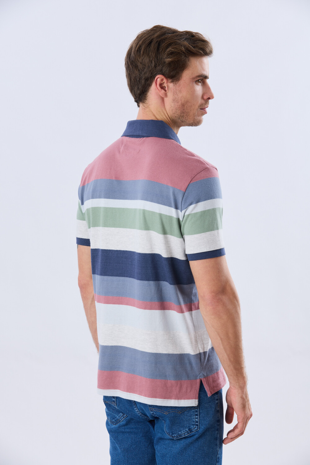 REMERA POLO JERSEY RAYADA Rosado