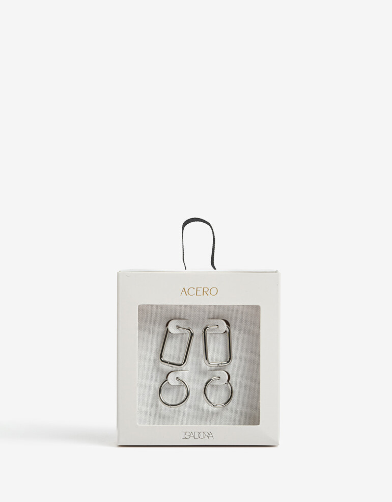 Aros Argollas Set Metal Set De Argollas De Acero - Plateado