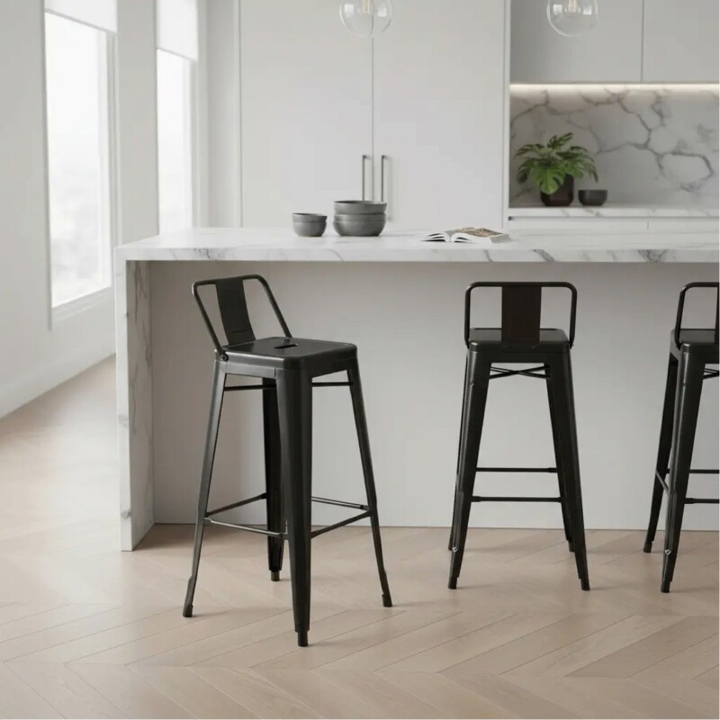 Taburete Tolix en metal con respaldo Negro
