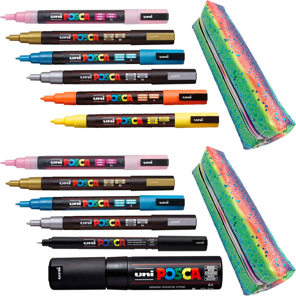 Set X12 Marcadores Posca Unico+2 cartucheras Regalo - Negro 