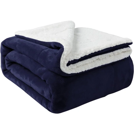 Frazada Manta Polar Termica Con Corderito 2 Plazas Azul