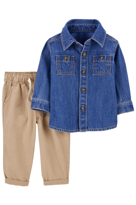 Set dos piezas, pantalón de lona y camisa jean Sin color