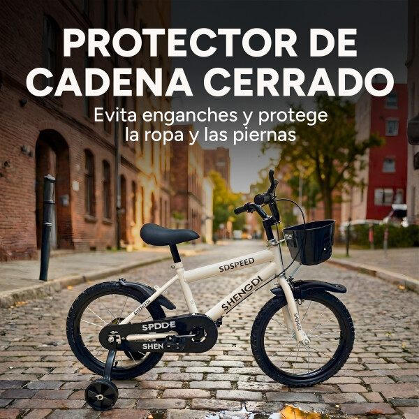 Bicicleta Infantil Shengdi R16 Canasto Parrilla Guardabarros Blanco 1