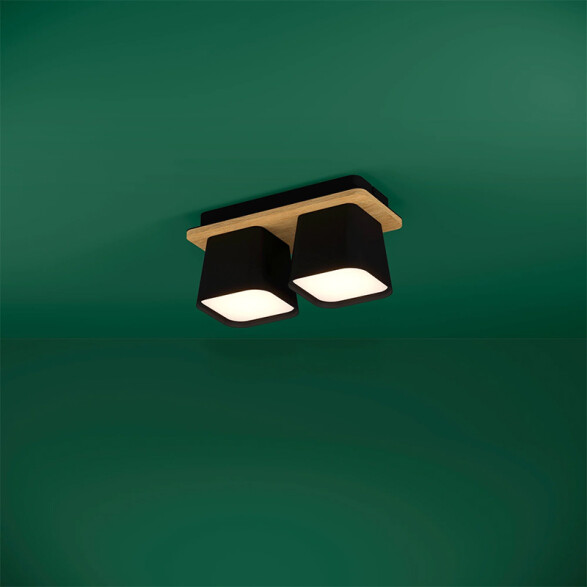 Lámpara de techo acero negro y madera 2xE27 RUSCIO EG3481