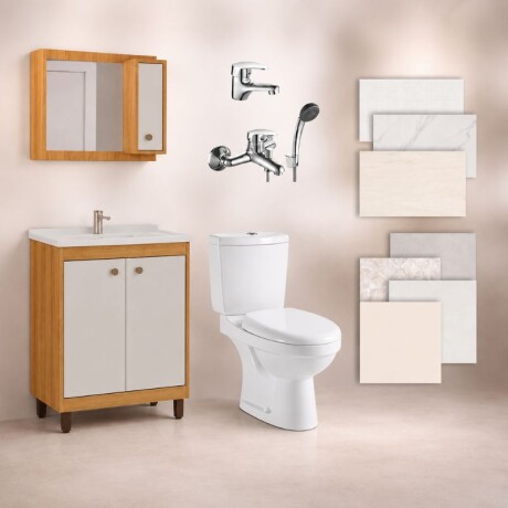 BAÑO COMPLETO N°3 INODORO CON MOCHILA + MUEBLE DE BAÑO 60 CM CON ESPEJO + GRIFERIA + CERAMICA DE PISO Y PARED BAÑO COMPLETO N°3 INODORO CON MOCHILA + MUEBLE DE BAÑO 60 CM CON ESPEJO + GRIFERIA + CERAMICA DE PISO Y PARED