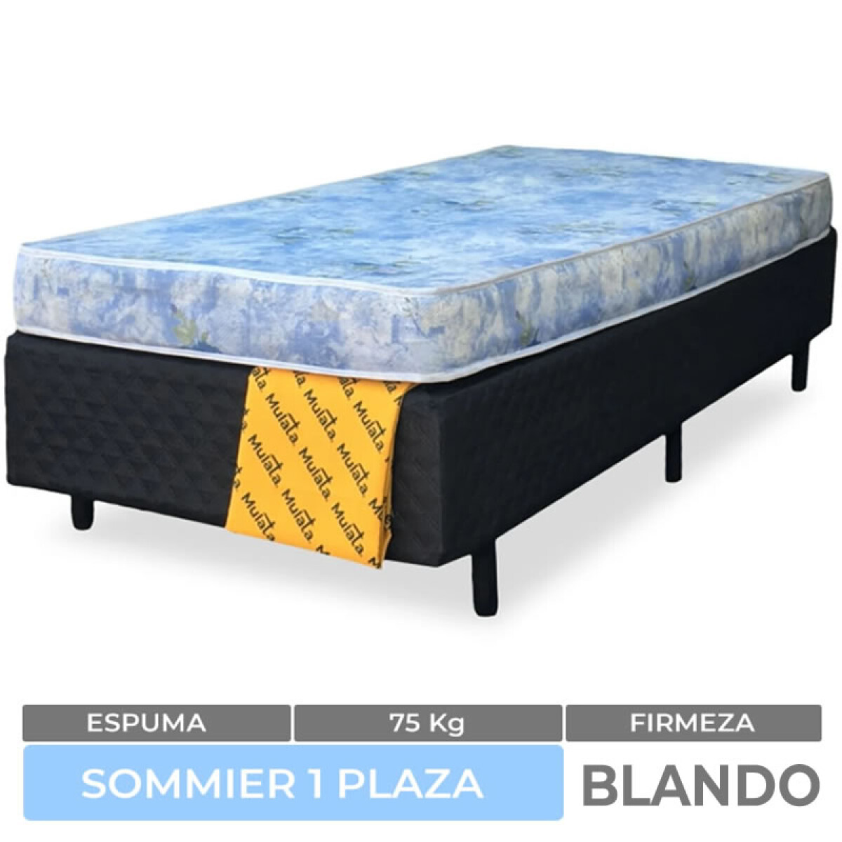 Sommier de Base Box Común con Colchón Standard 1 Plaza 80 x 188 x 53 cm 