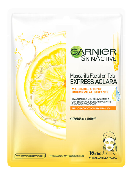 Mascarilla facial Garnier Express Aclara con vitamina C y ácido hialurónico Mascarilla facial Garnier Express Aclara con vitamina C y ácido hialurónico