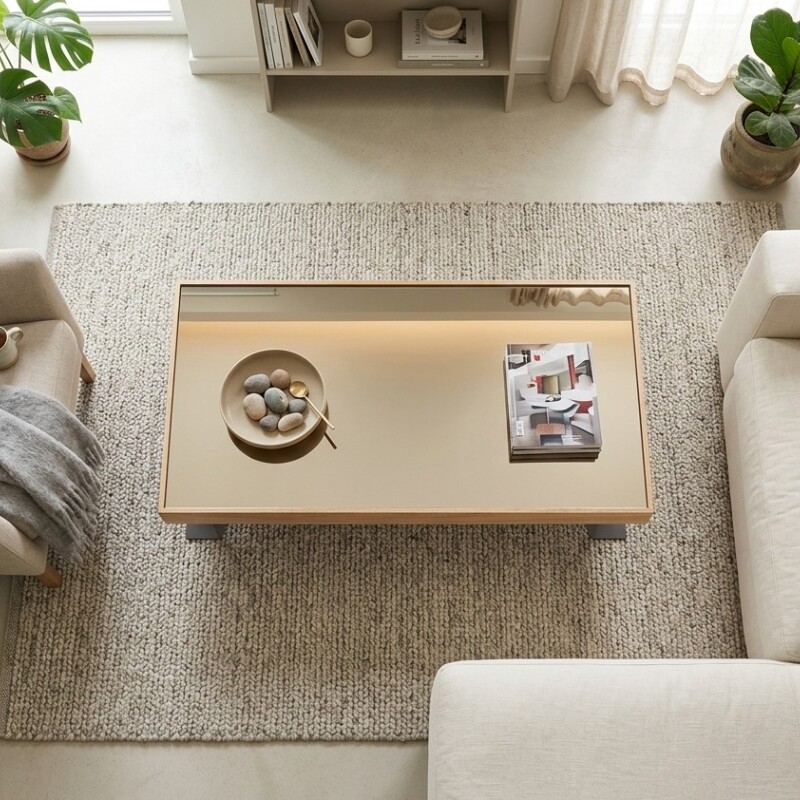 Mesa de centro con tapa de vidrio espejo Mesa de centro con tapa de vidrio espejo