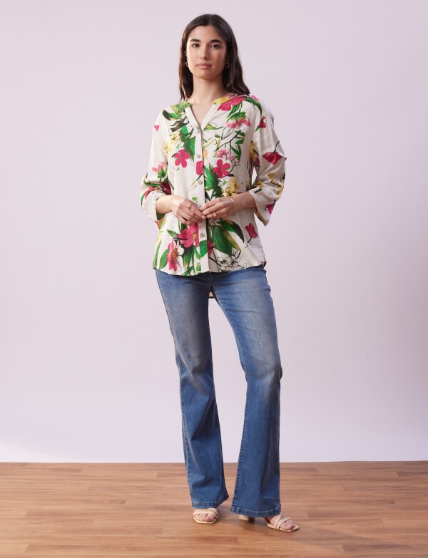 Blusa Lino Flores MULTI/CRUDO