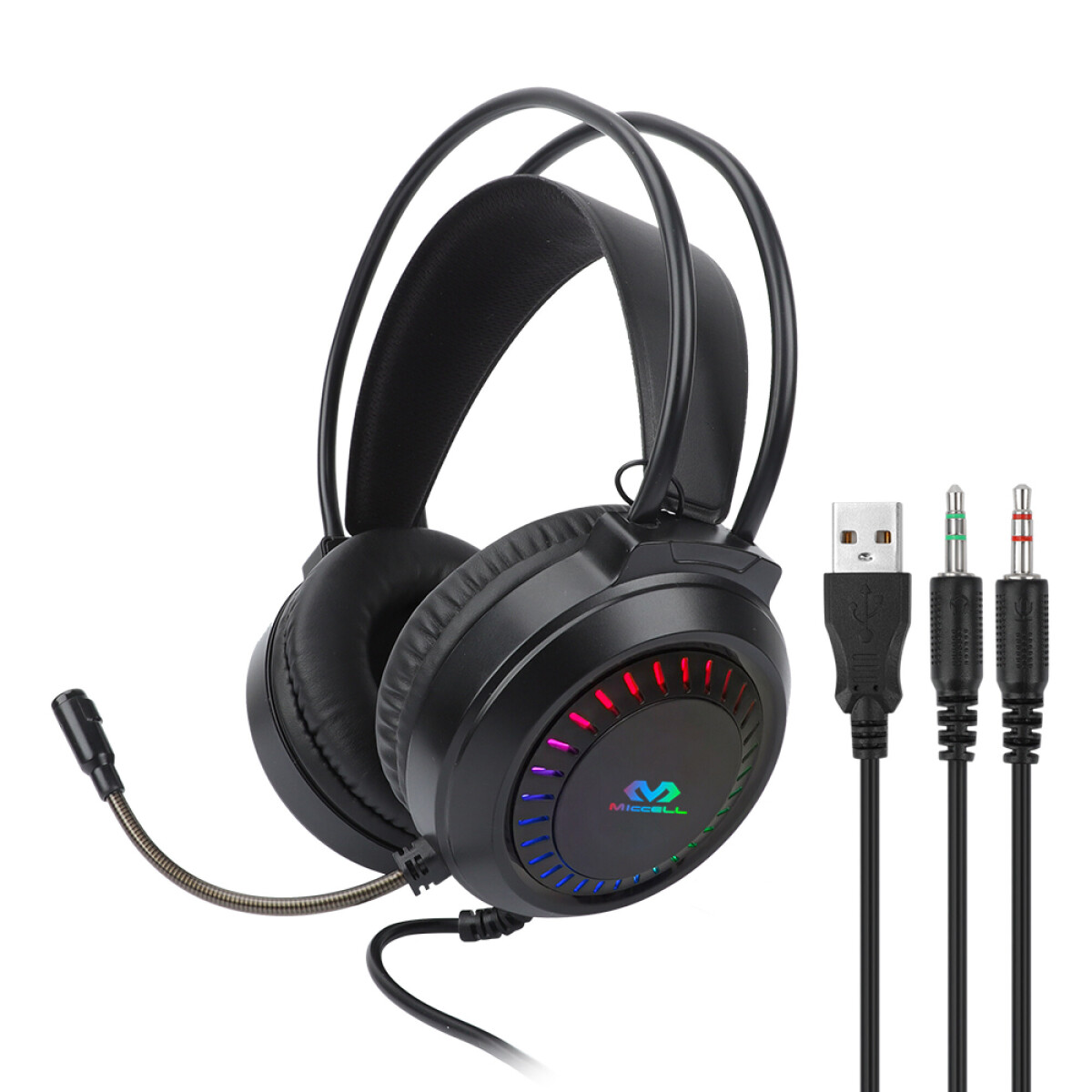 Auriculares Miccell Gamer Stereo RGB 3.5 x2 + USB 