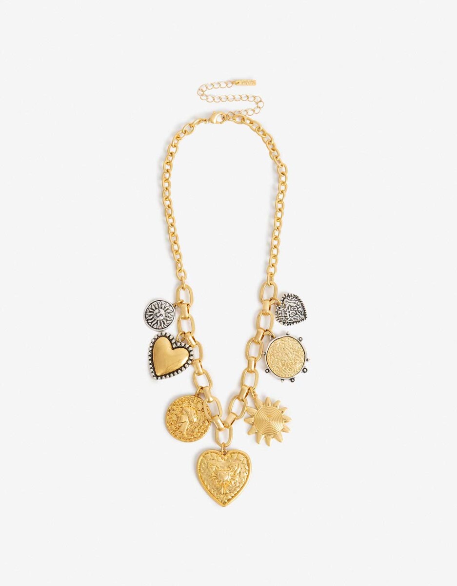 Collar Corto Multidijes Monedas Y Corazón 