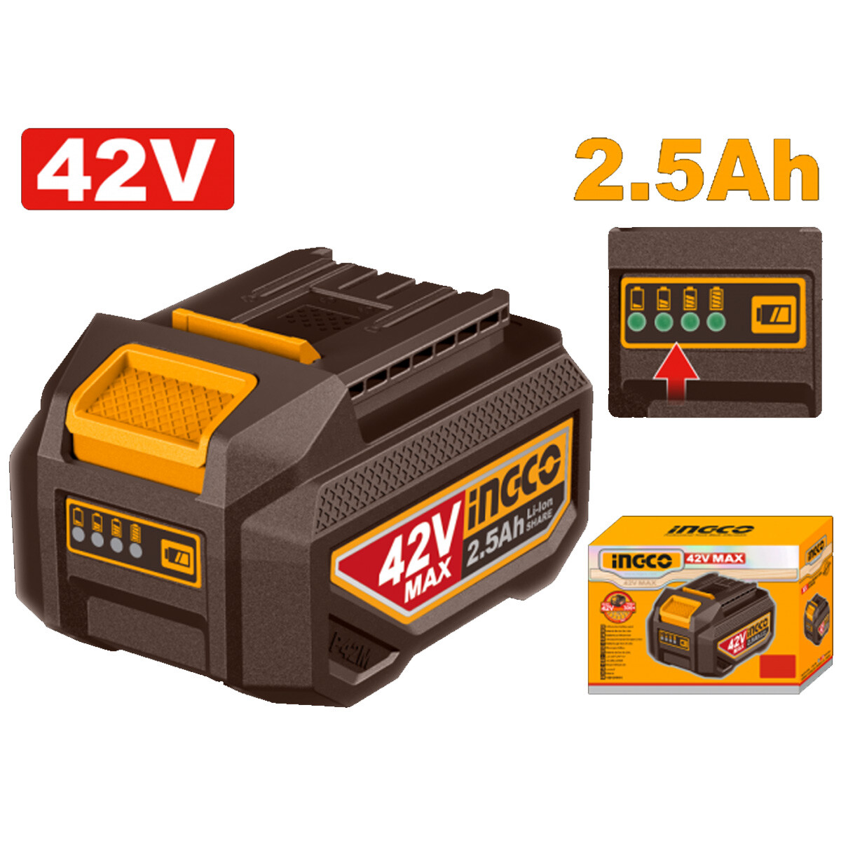 BATERIA LITIO 42V 2.5AH CON INDICADOR DE CARGA PARA LINEA P42M INGCO FBLI42251 