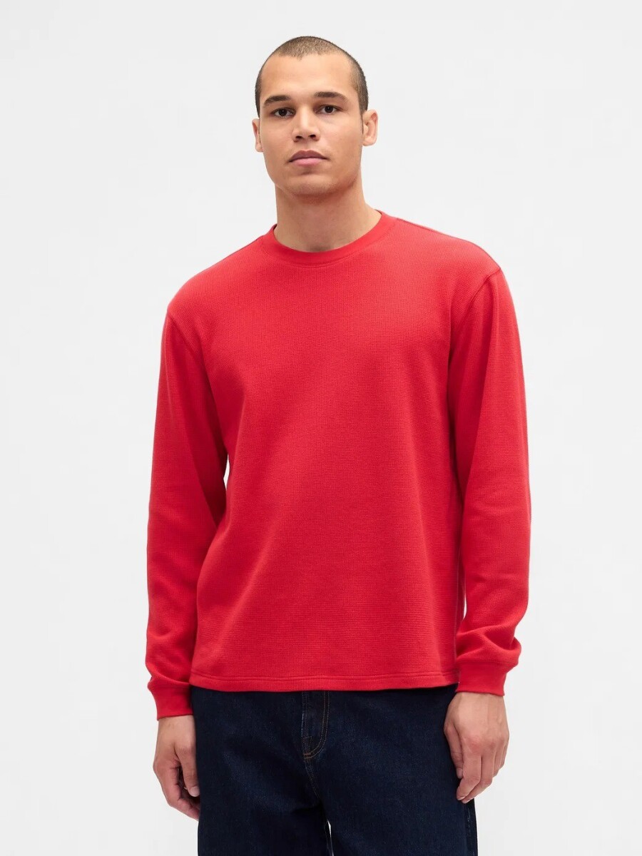 Remera Waffle Manga Larga Hombre - Modern Red 