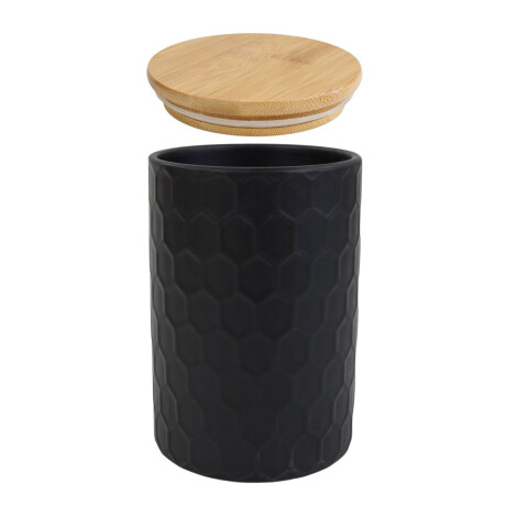 Recipiente de ceramica con tapa de madera Recipiente de ceramica con tapa de madera