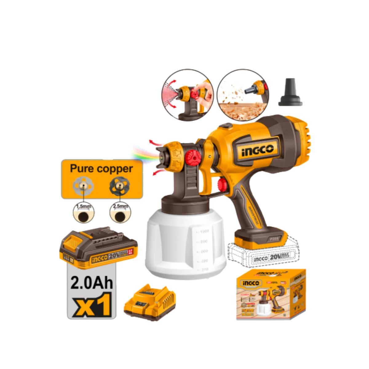 PISTOLA P/PINTAR A BAT +BAT +CARGAD + ACCESORIOS INGCO Pistola P/pintar A Bat +bat +cargad + Accesorios Ingco