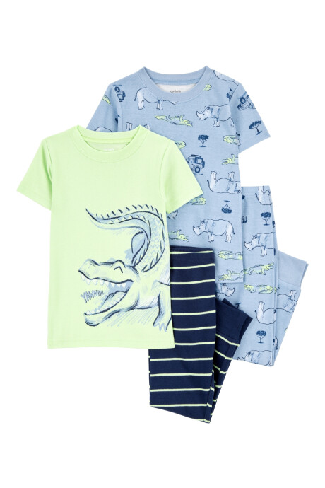 Pijama cuatro piezas de algodón, dos pantalones y dos remeras, diseño caimán Pijama cuatro piezas de algodón, dos pantalones y dos remeras, diseño caimán
