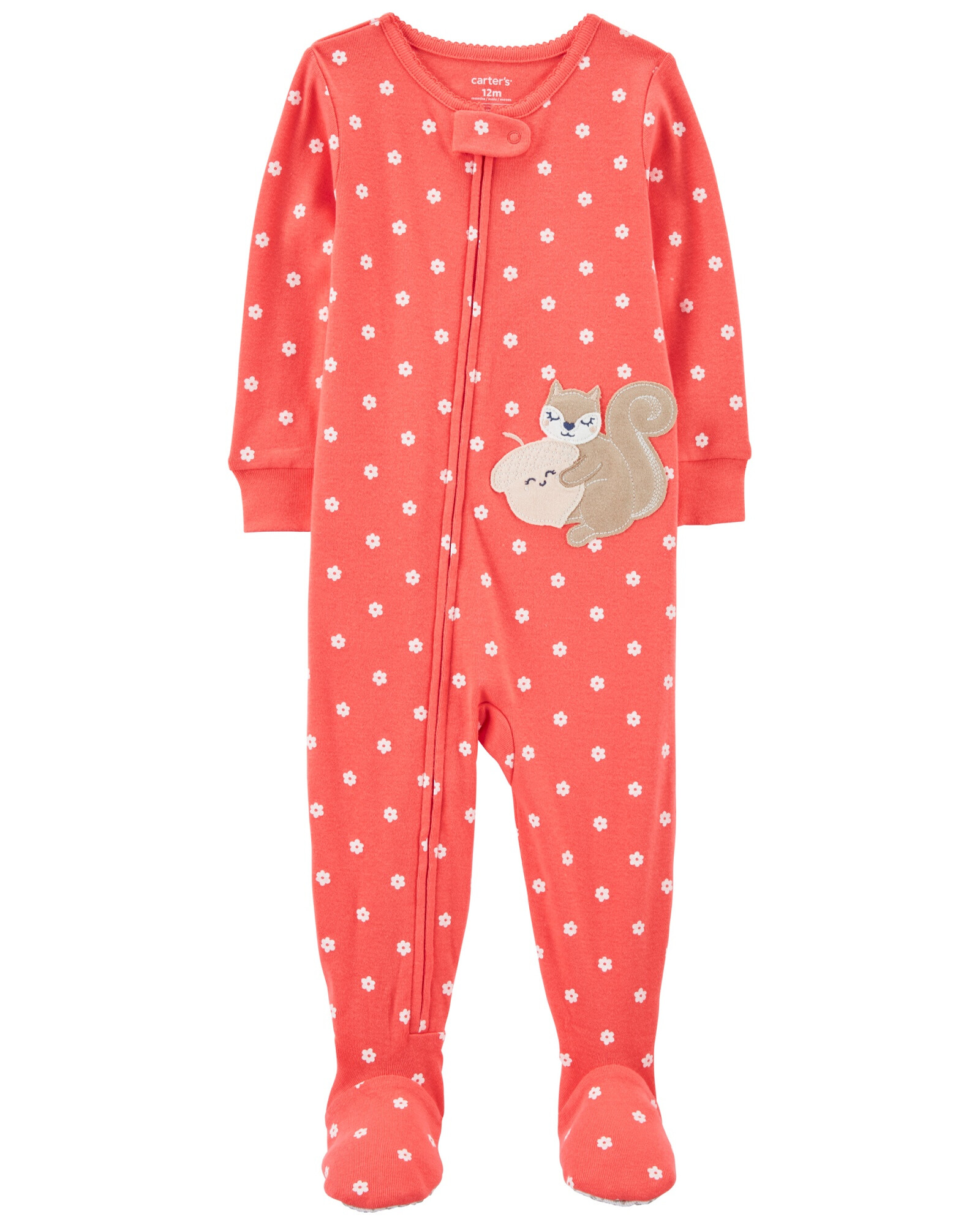 Pijama una pieza de algodón con pie, estampa ardilla Sin color