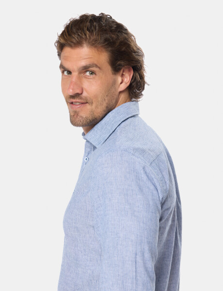 CAMISA DE LINO RAYADA Azul