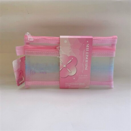 Cartuchera malla doble cierre rosa
