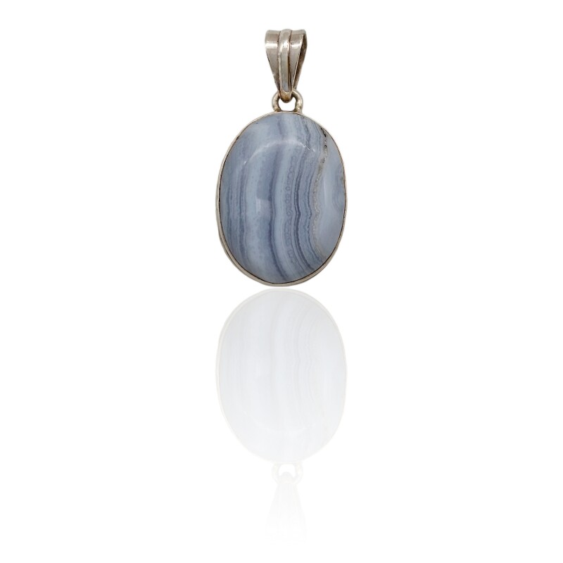 Dije Colgante Oval-Plata 925-Agata Blue Light-CP4007 Conpiedra