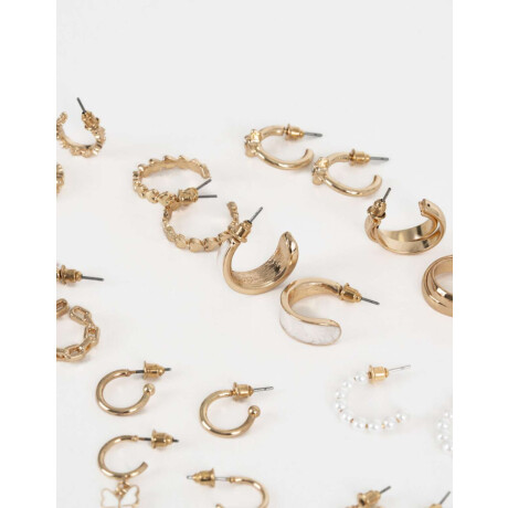 Aros Argollas Set Esmaltado Dorado