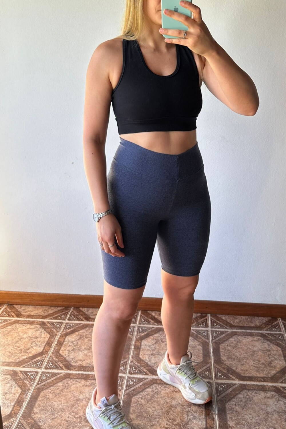 Calza Biker Algodón Azul Jaspeado