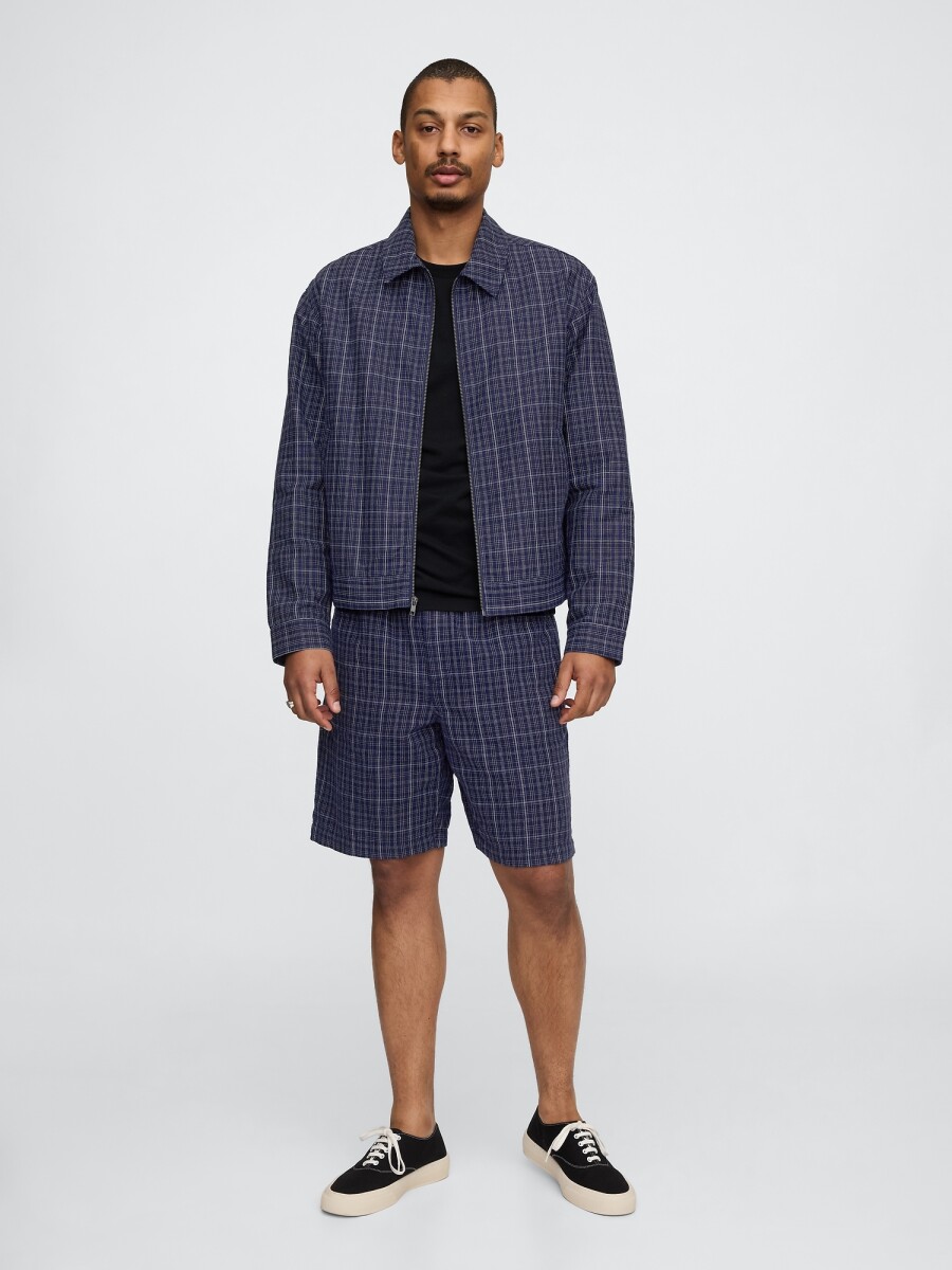 Short De Lino Con Elástico Hombre - Blue Plaid 