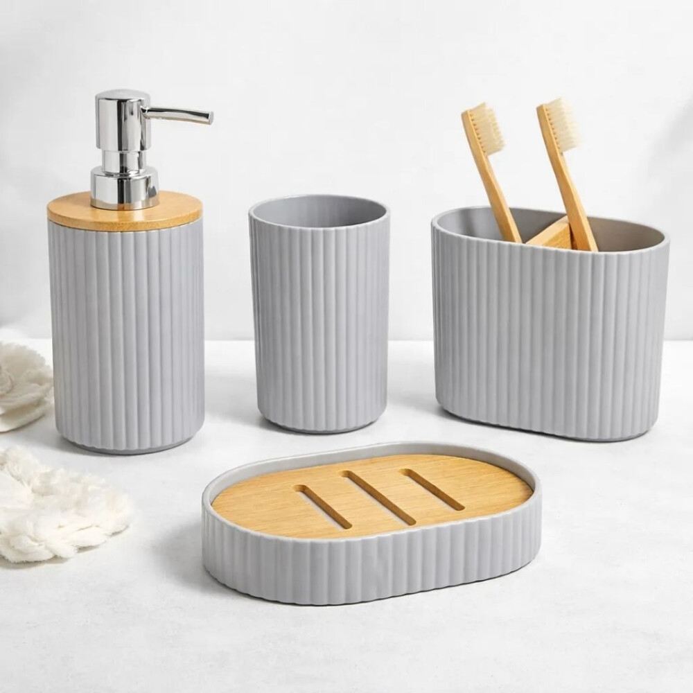 Elegante Kit De Accesorios Para Baño Gris