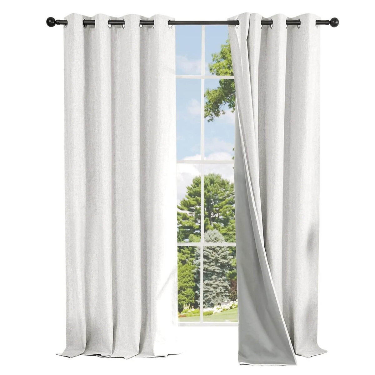 Cortina Blackout 100% Engomada Termica Set 2 Paños Tipo Lino - Color Variante Blanco 