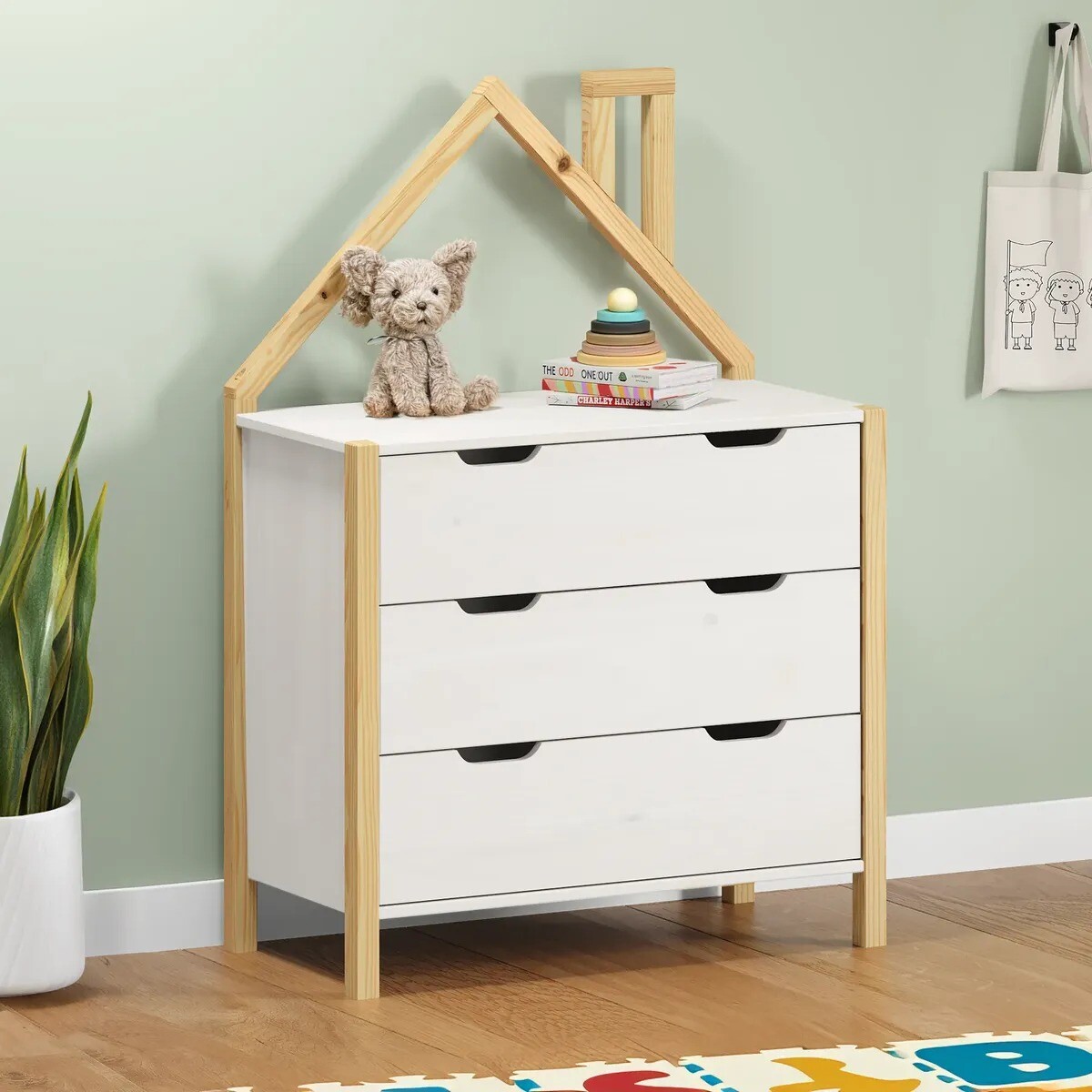 COMODA CAJONERA 3 CAJONES MADERA MACIZA DORMITORIO - MADERA / BLANCO 
