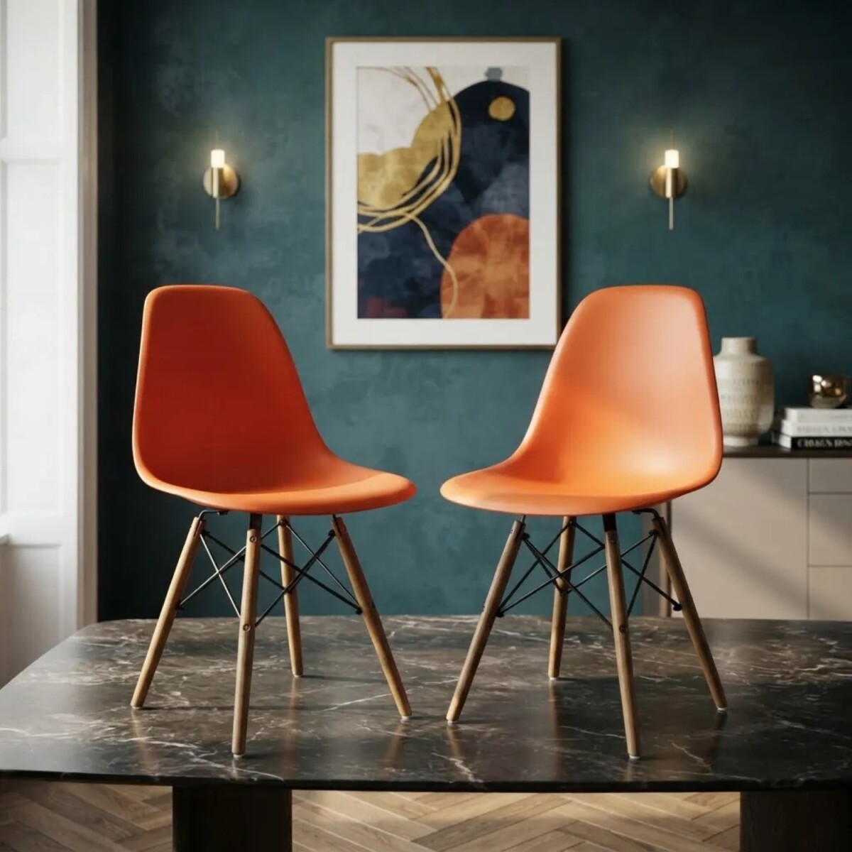 Pack 2 Sillas De Comedor Eames Lumax De Diseño Moderno Con Patas De Madera - Naranja 
