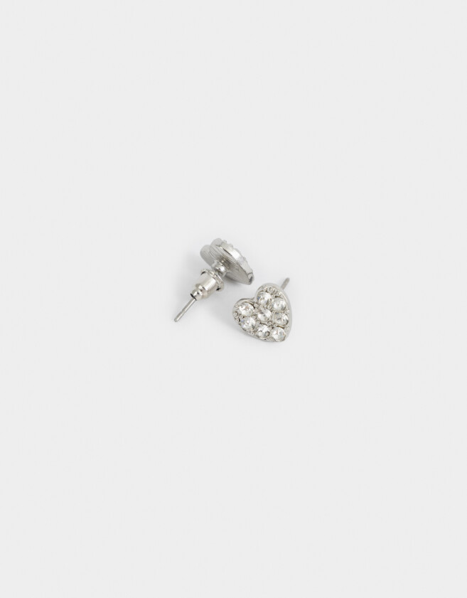 Aros Pasantes Strass Corazón Aros Con Strass - Plateado