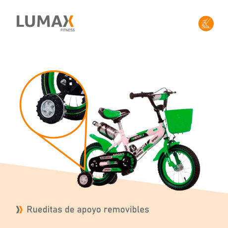 Bicicleta Rodado 14 Con Canasto Y Caramañola Niño Niña Lumax Verde