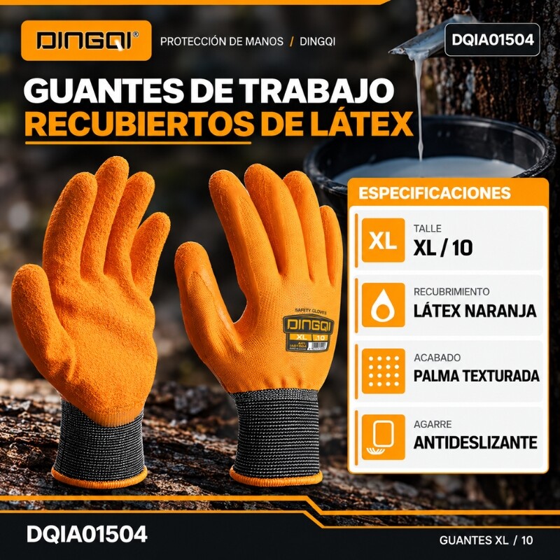 DINGQI GUANTE LATEX INDUSTRIAL XL NARANJA 250MM 55G PAR Dingqi Guante Latex Industrial Xl Naranja 250mm 55g Par