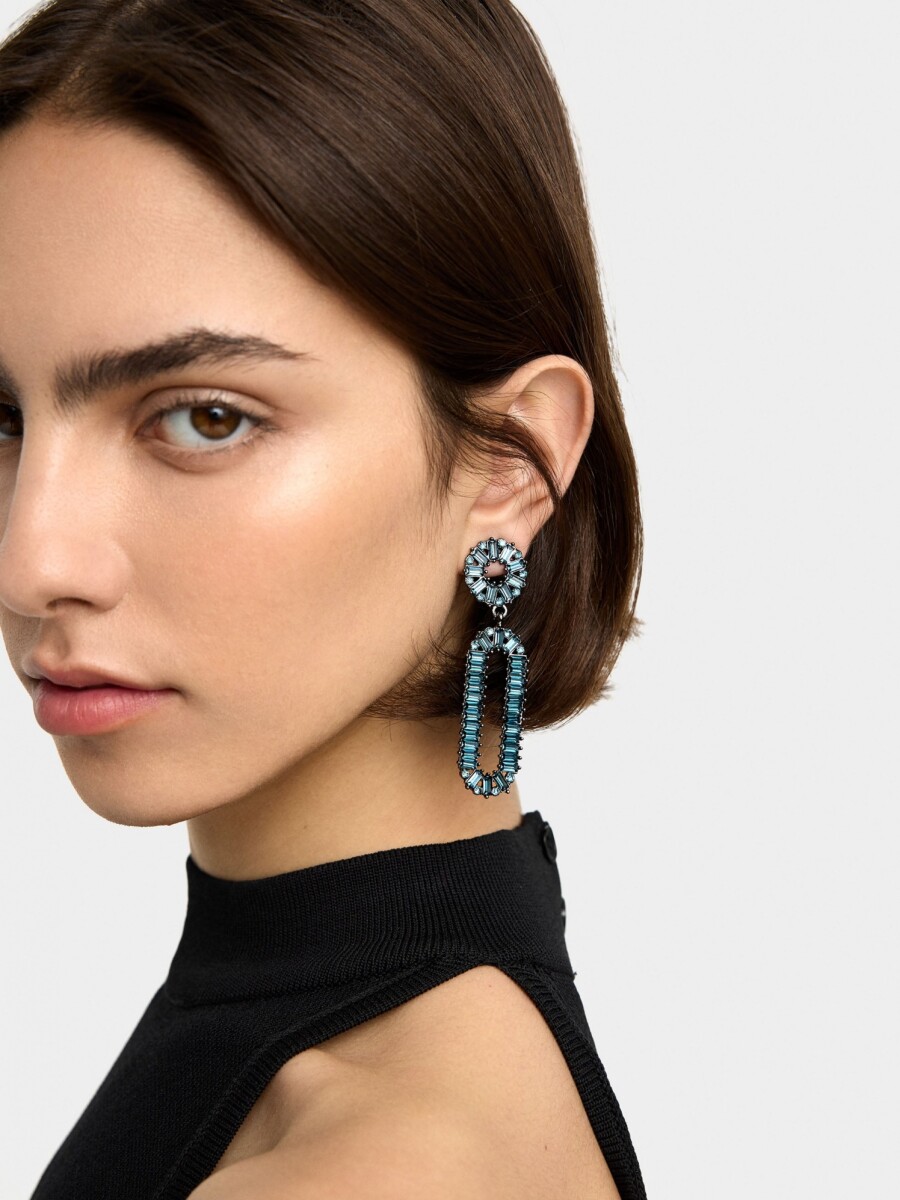 Pendientes Maxi Alargados De Cristales azul