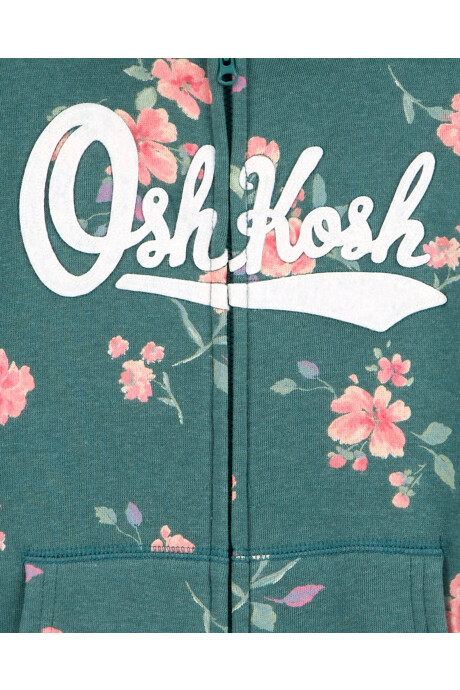 Campera de algodón, con capucha y logo, diseño floral. Talles 6-14 Sin color