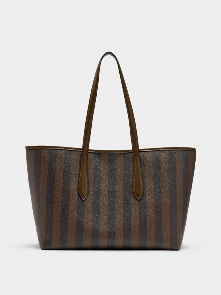 Bolso Shopper A Rayas Con Bolsa Extraíble marron